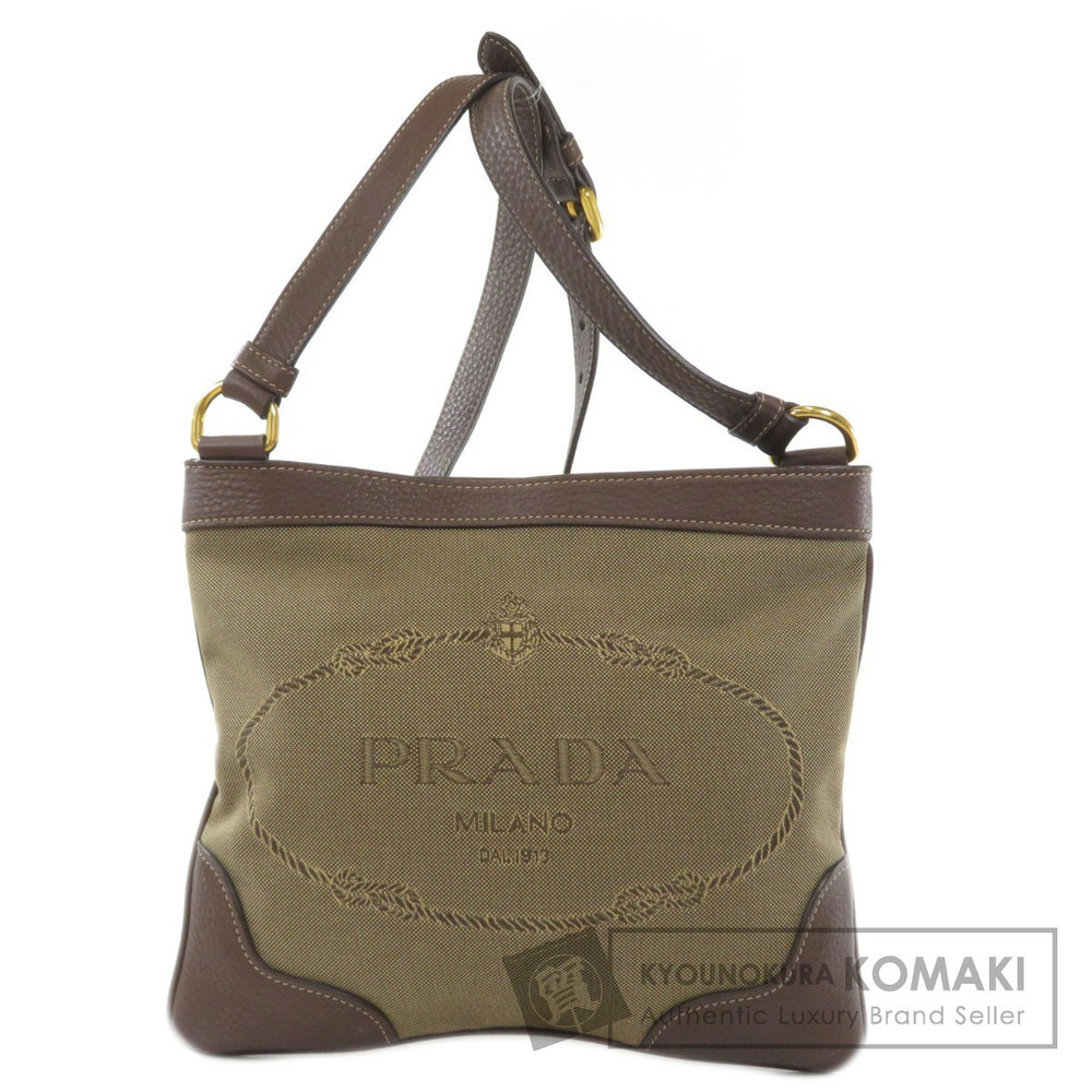 Prada Logo Jacquard Messenger Bag olive brown canvas